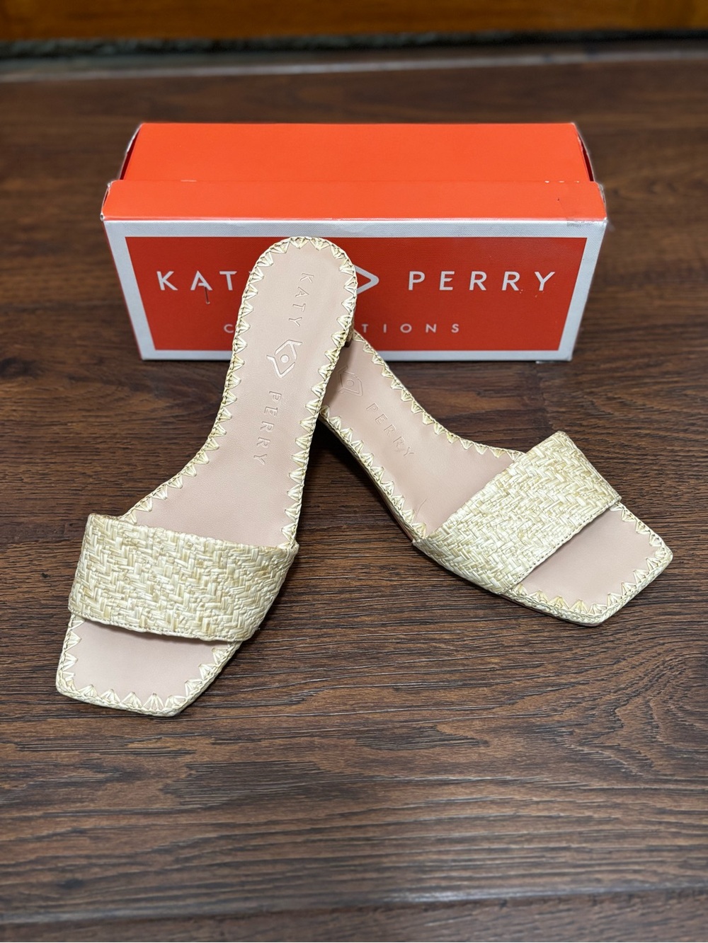 Katy Perry The Wandering Woven Raffia Slide Sandals Natural NIB